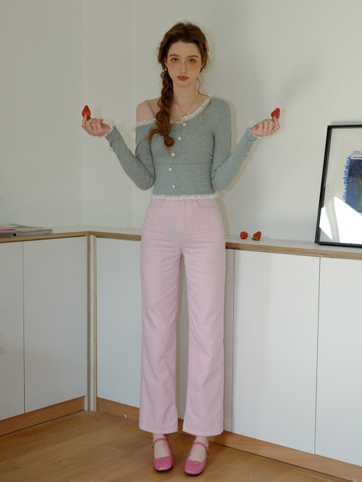 Cest_Pink striped wide pants