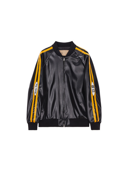 FAUX LEATHER STADIUM JUMPER IN BLACK