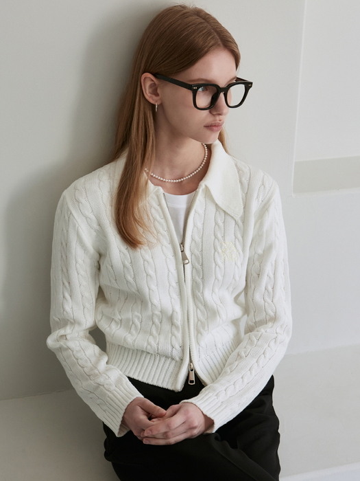 CABLE HAIF ZIP-UP KNIT_IVORY