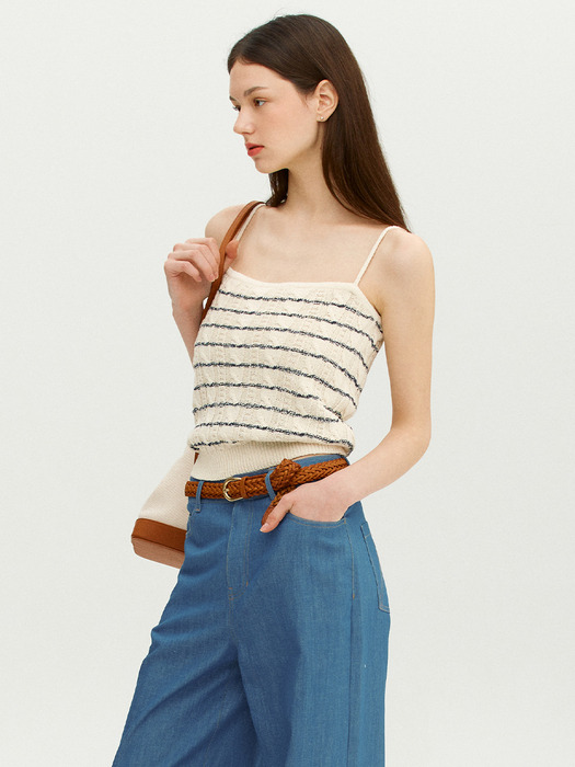 ETNA Stripe sleeveless cable knit top (Ivory&Navy stripe)