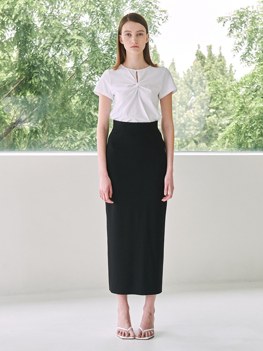 Cut Out Slim-fit Long  Skirt -Black