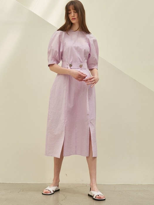 ROUND STITCH LINE BELTED DRESS_LAVENDER