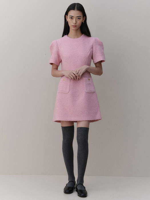 puff tweed mini dress_pink