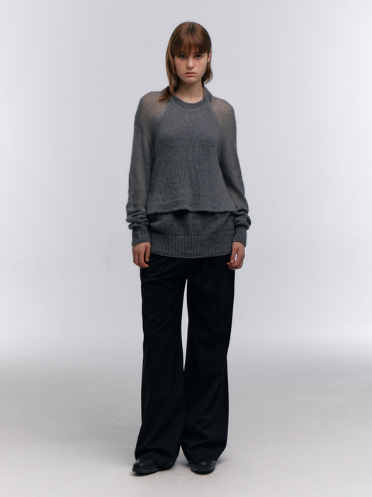WOOL BLEND STRAIGHT BANDING TROUSERS