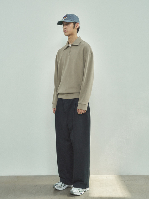 P10026 One-tuck wide cotton pants_Navy