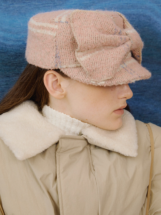 BELLBOY CAP_RIBBON_CHECK PINK