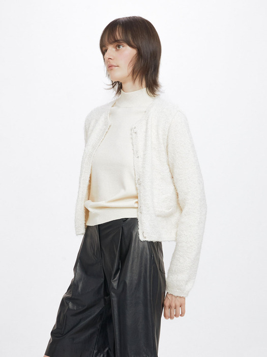 Hook Knit Cardigan in Ivory VK3WD260-03