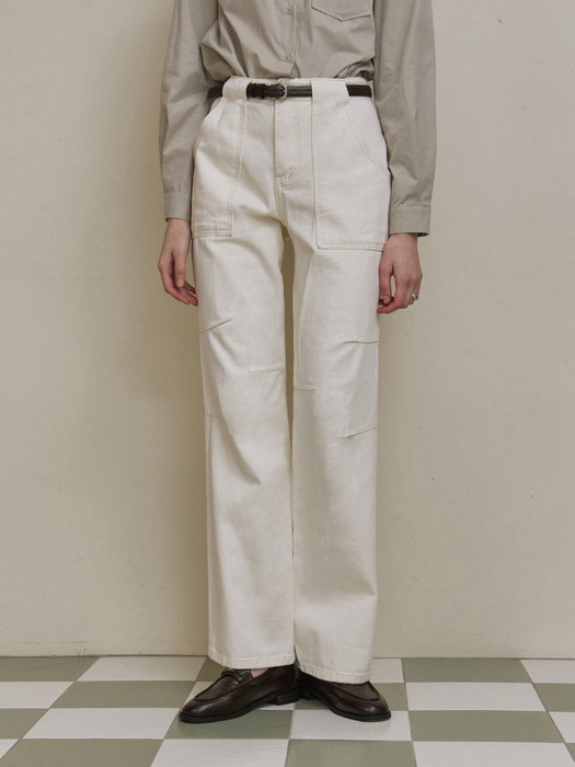Tozi middle pintuck straight pants - ivory