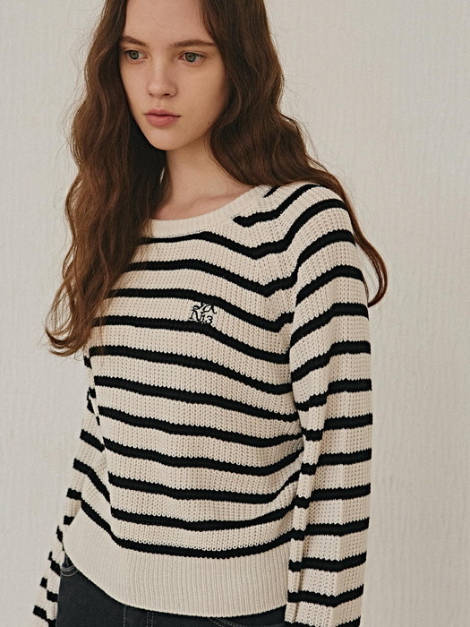 STRIPE BOLD PULLOVER KNIT_IVORY