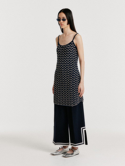 YUTONI Lace Textured Knit Dress - Navy/Cream