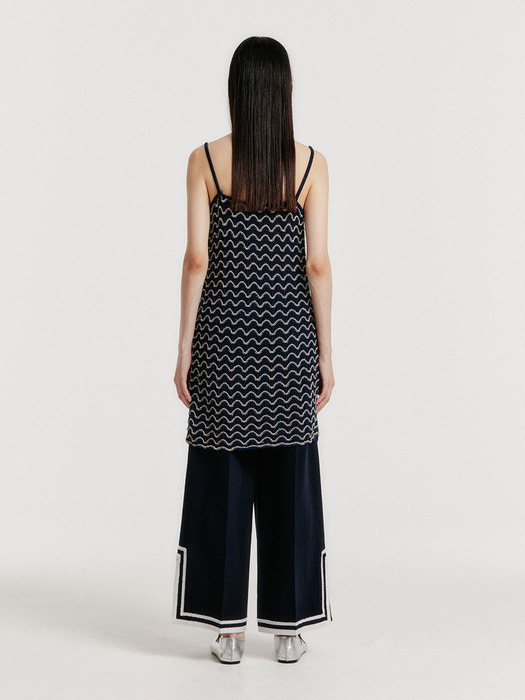 YUTONI Lace Textured Knit Dress - Navy/Cream