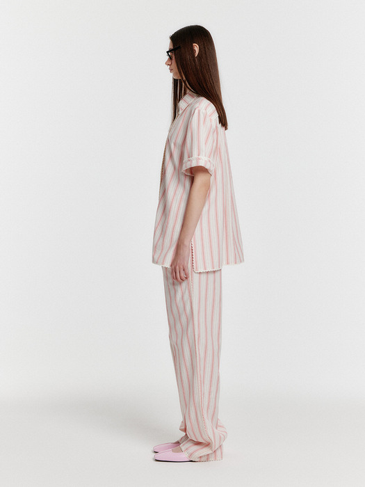 YENEZ Lace Trim Pants - Pink Stripe