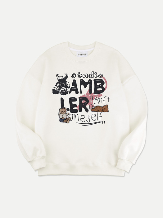 Bear Patch Over fit Sweatshirt AMM1205 (Ivory)
