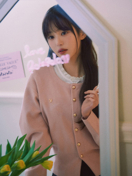 ROUND VOLUME SLEEVE CARDIGAN PINK