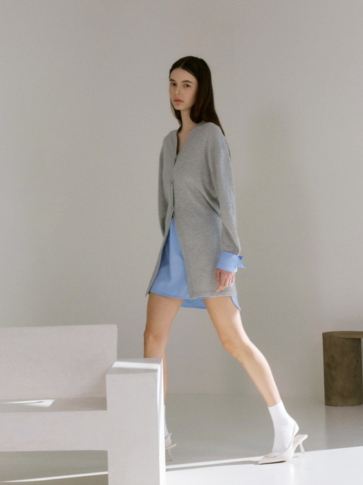 100% wool longcardigan & cuffs mini skirt - M.Gray