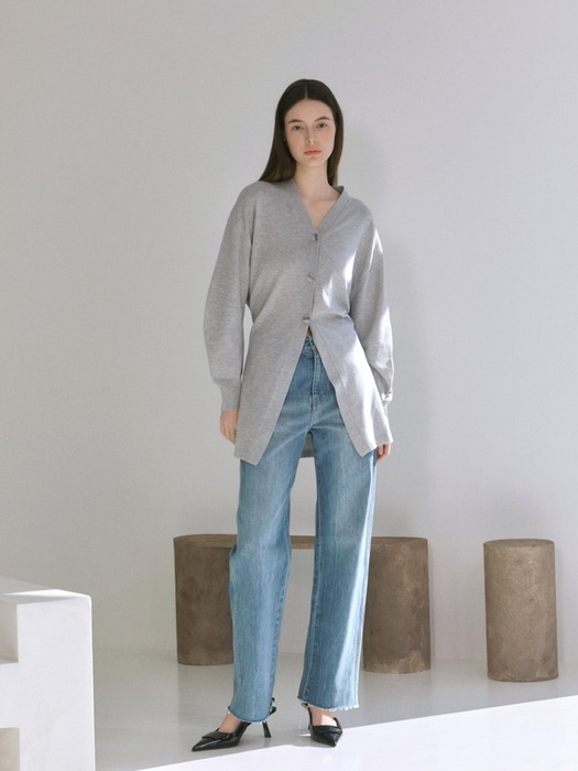 100% wool longcardigan & cuffs mini skirt - M.Gray