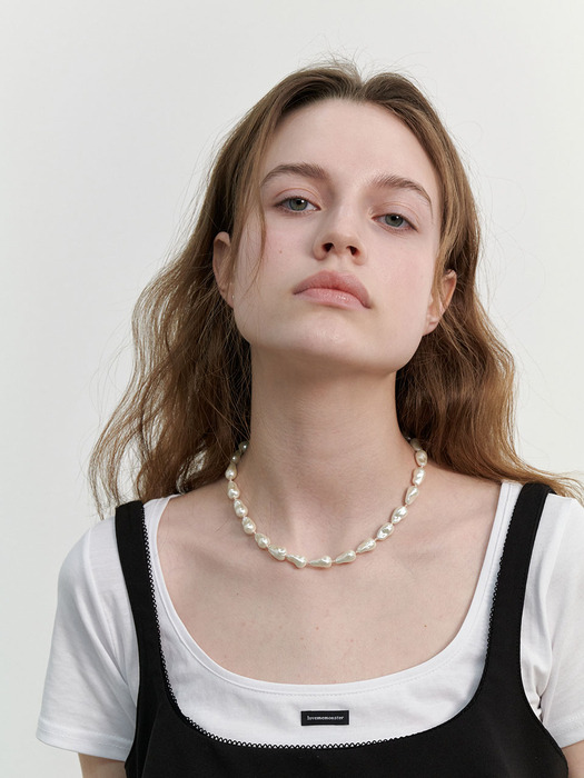 Baroque Pearl Sheer Ribbon Necklace (L241MNK010)