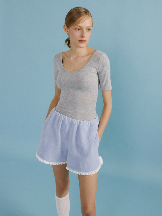 Flower Ruffle Lace Shorts (Sky-blue)