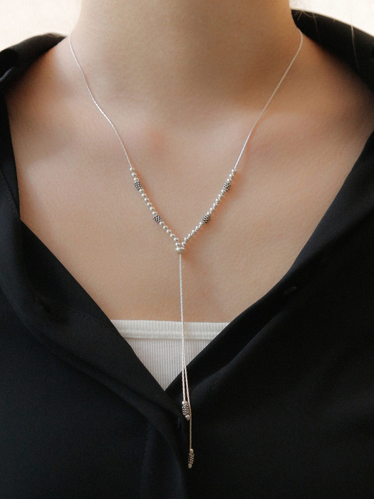 Y-Shaped Silver Ball Snake Line Necklace N01157
