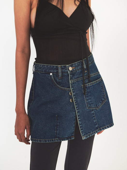 WRAP DENIM MINI SKIRT (blue)