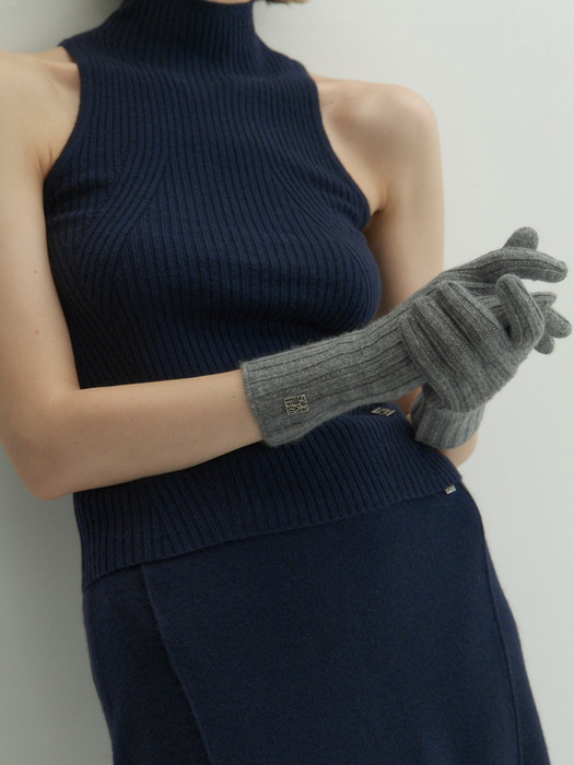 Cashmere 100% Ella Ribbed Finger Hole Gloves For Womens (Ash Grey)