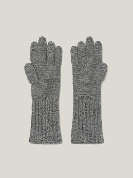 Cashmere 100% Ella Ribbed Finger Hole Gloves For Womens (Ash Grey)