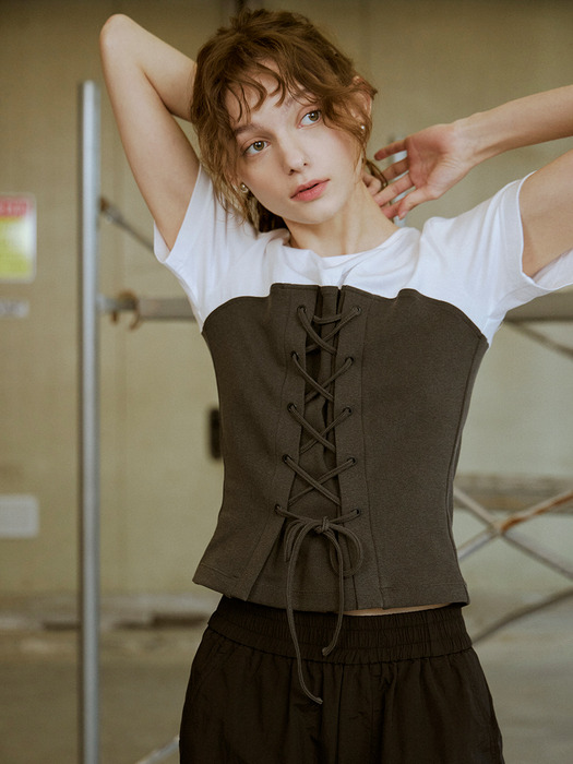 Layered corset shirring t-shirt (2color)