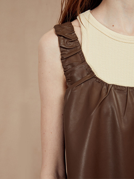 FAUX LEATHER DRESS BROWN