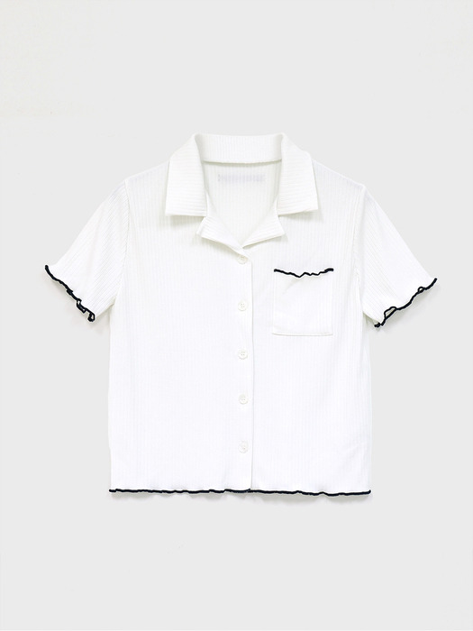 Binding color-blocking Short-Sleeve Cardigan White