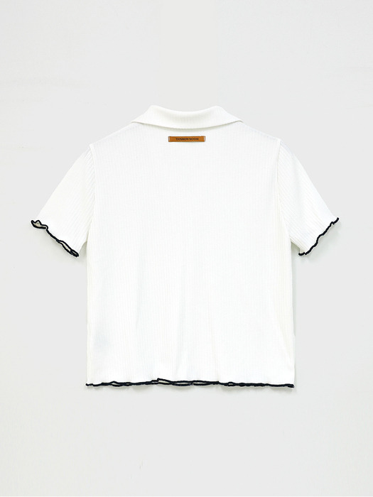 Binding color-blocking Short-Sleeve Cardigan White