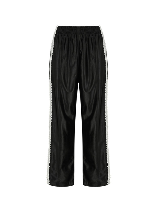 GLOSSY LACE TRACK PANTS [BLACK]