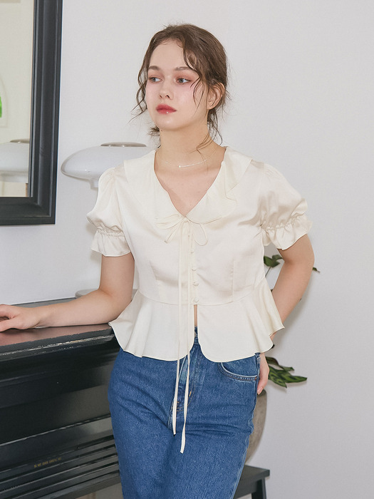 RUFFLE SATIN BLOUSE_CREAM