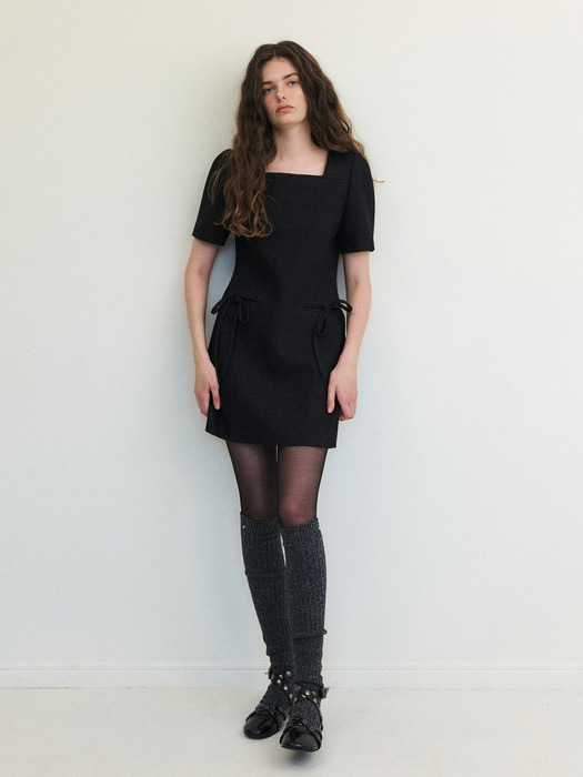 Strap Tweed Mini Dress, Black