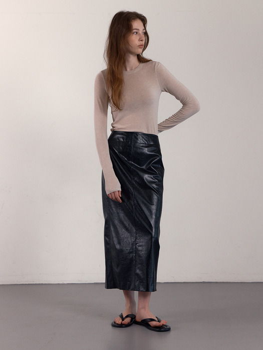 VEGAN LEATHER LONG SKIRT_BLACK