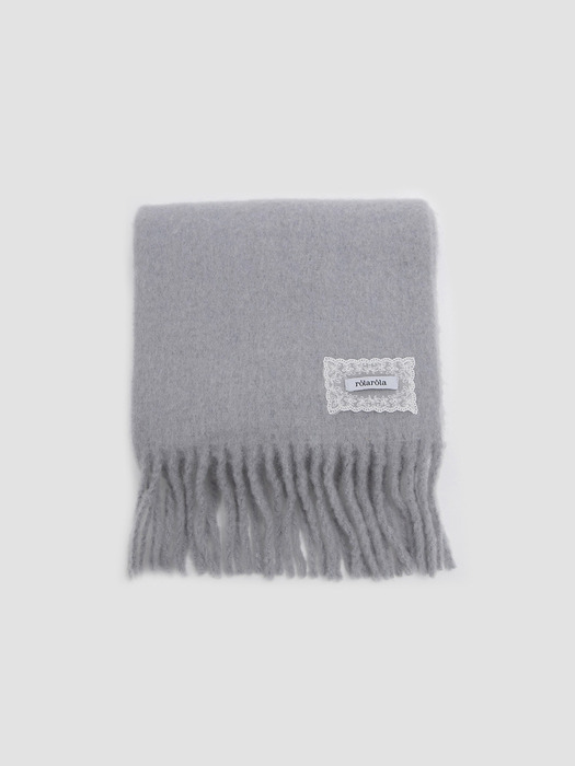 LACE LABEL HAIRY MUFFLER GRAY