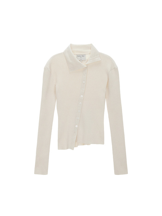 DIAGONAL BUTTON POINT SLIM CARDIGAN IN IVORY