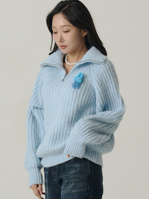[쏘리투머치러브]Raglan Half Zip-up Wool Knit_Sky Blue [W CONCEPT]