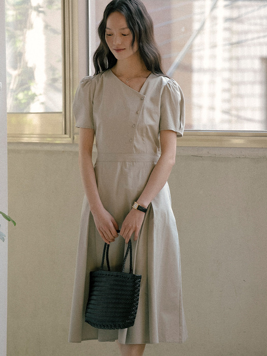 Unbalance button dress TISU01OP03_Light khaki - Image 2