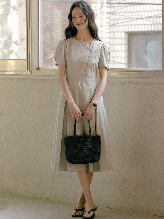 Unbalance button dress TISU01OP03_Light khaki - Image 1