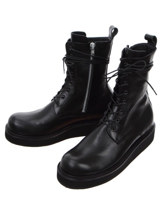 Side Zip Leather Combat Boots