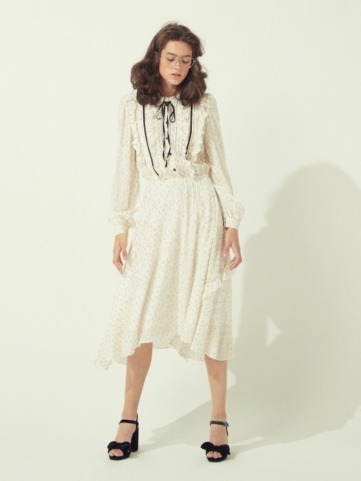 JACQUARD RUFFLE DRESS - IVORY