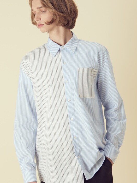 Color Block Stripe Shirts - Blue