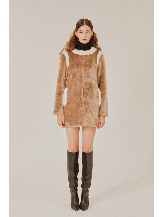 Faux Fur Midi coat(BROWN)