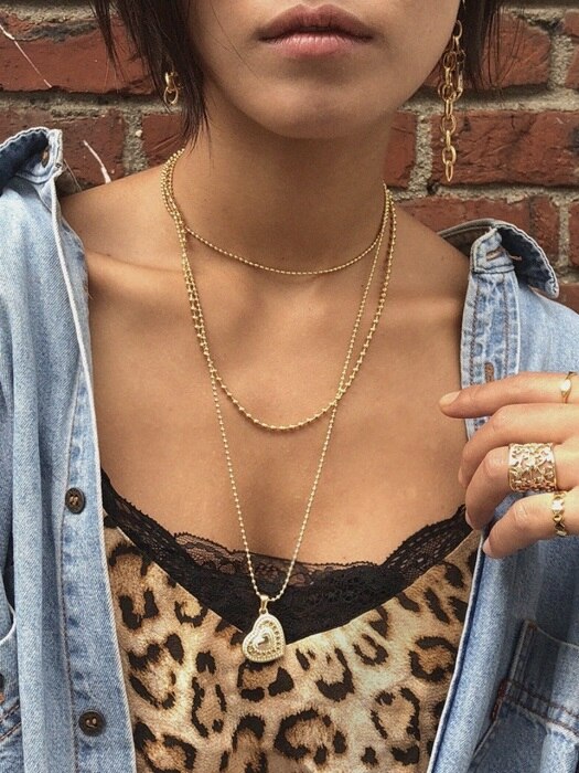 Vintage heart layerd necklace (Gold)