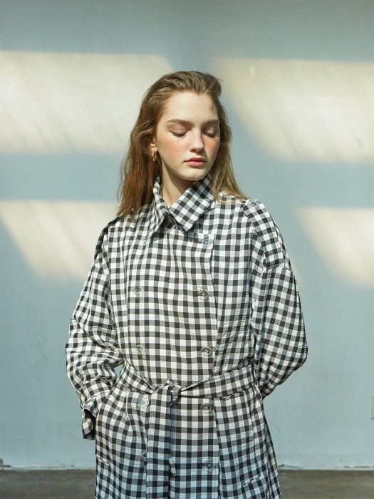 Gingham Check Trench Coat