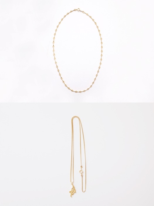 Middle Bar Chain Necklace+Feather Necklace Set