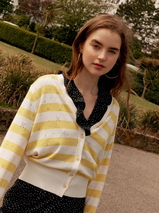 Pastel Stripe Knit Cardigan in Yellow_VK9MD0310