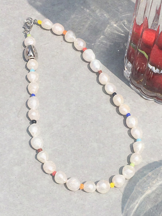 Rainbow Beads n Pearl Necklace