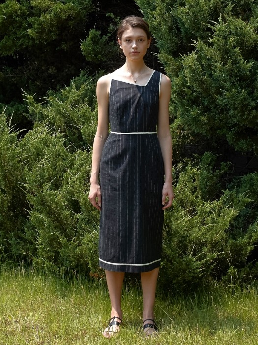 LINEN STRIPE ONE-PIECE_DARK NAVY