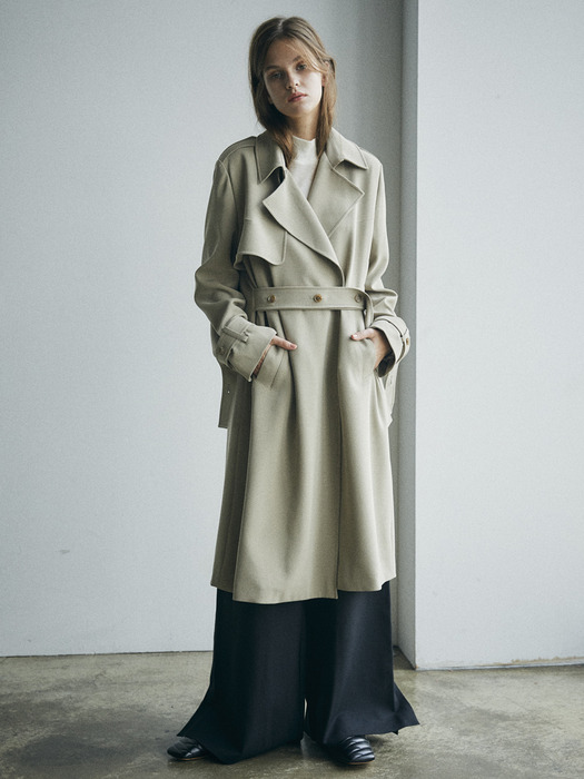 [Drama Signature] Belted Straight Trench_D.Beige